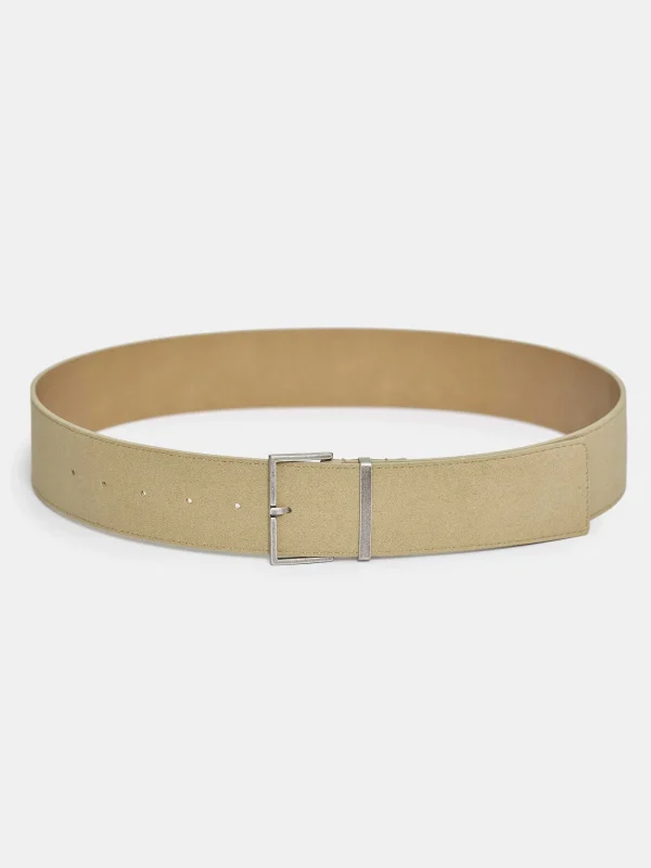 Source Unknown Accessories-Square Buckle Suede Belt, Nougat