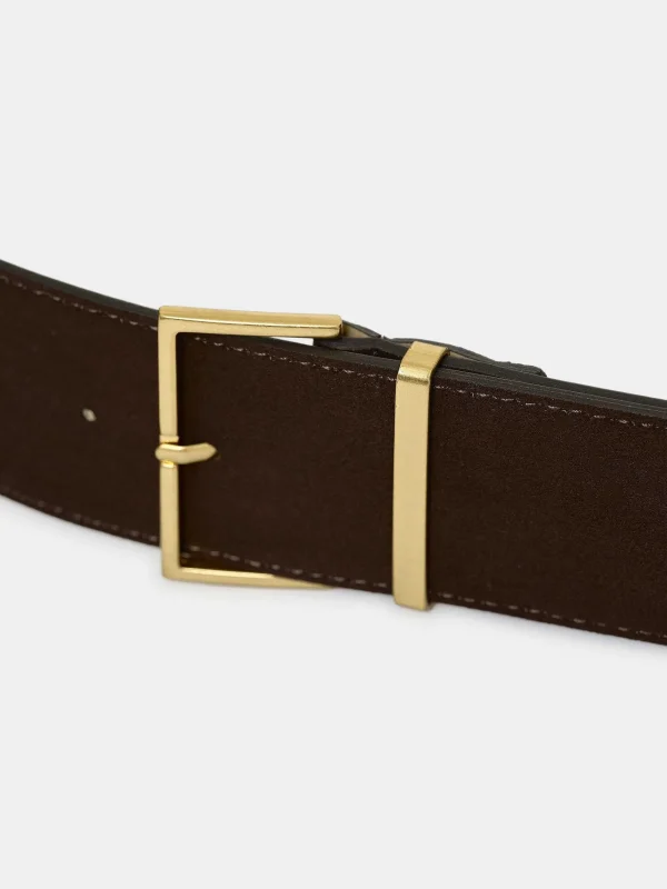 Source Unknown Clothing-Square Buckle Suede Belt, Espresso