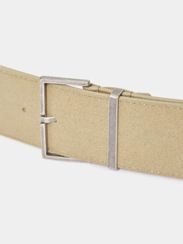 Source Unknown Accessories-Square Buckle Suede Belt, Nougat