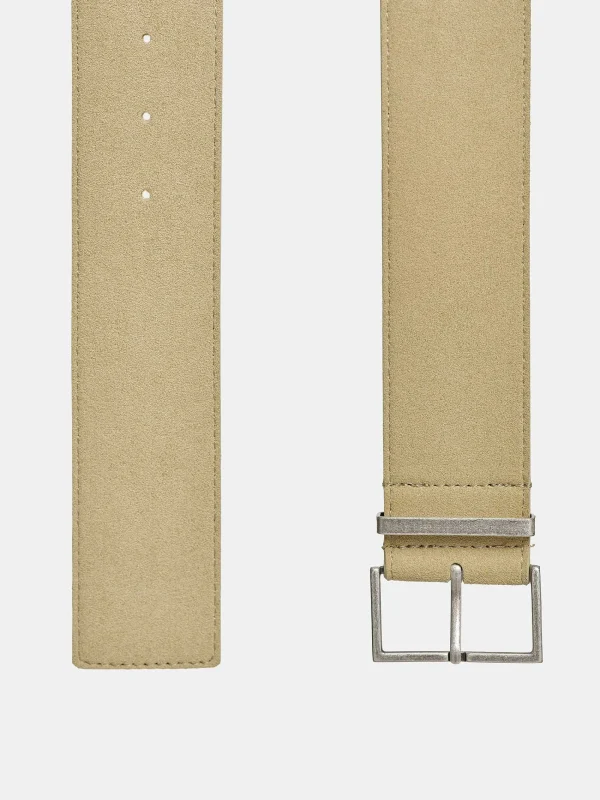 Source Unknown Accessories-Square Buckle Suede Belt, Nougat