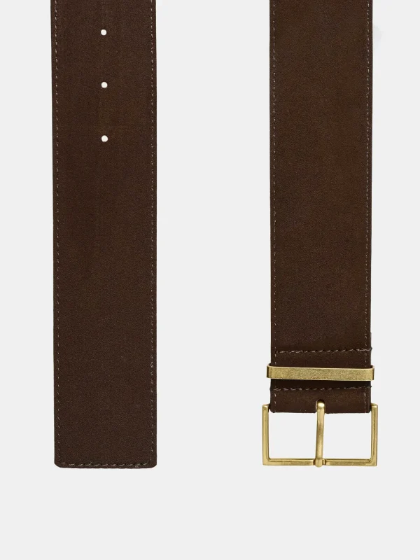 Source Unknown Accessories-Square Buckle Suede Belt, Espresso