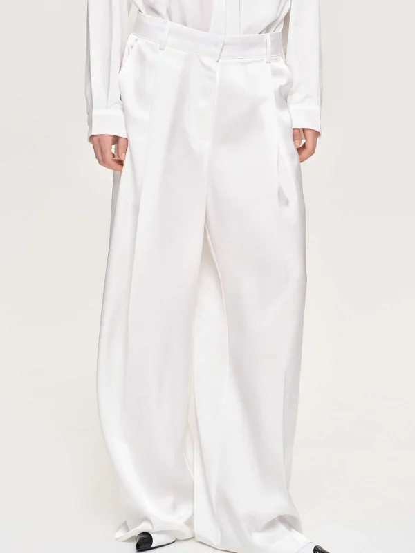 Source Unknown Clothing-Taiamo Fluid Satin Trousers, White