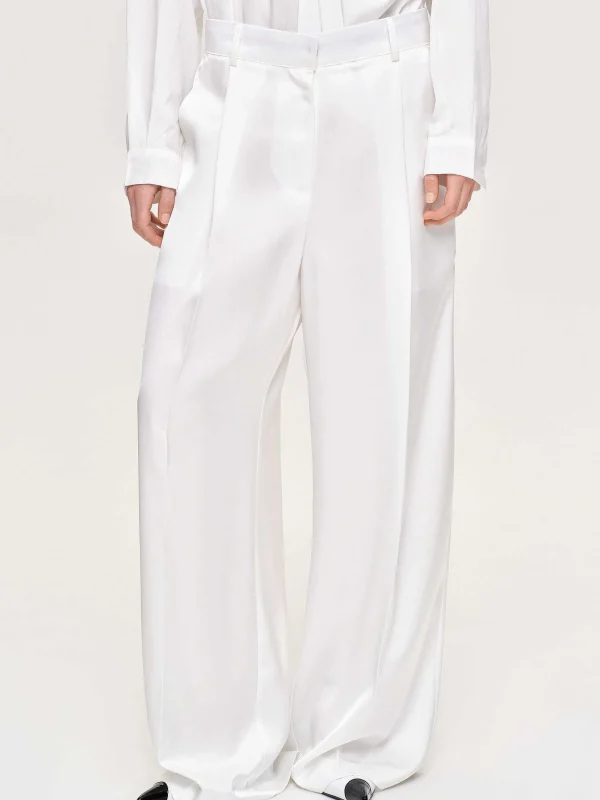 Source Unknown Clothing-Taiamo Fluid Satin Trousers, White