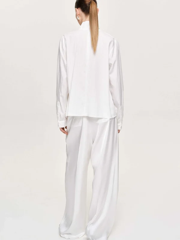 Source Unknown Clothing-Taiamo Fluid Satin Trousers, White