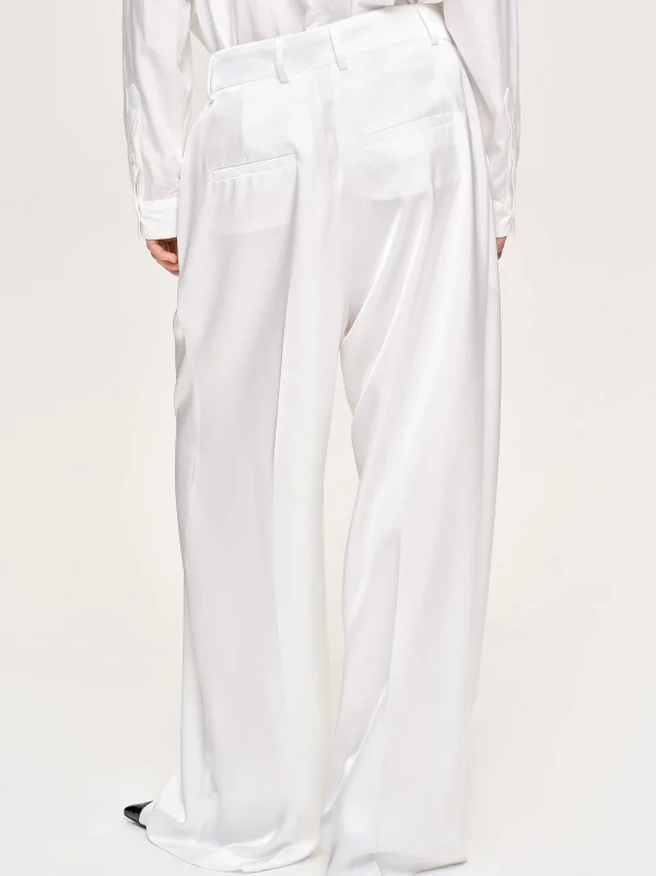 Source Unknown Clothing-Taiamo Fluid Satin Trousers, White