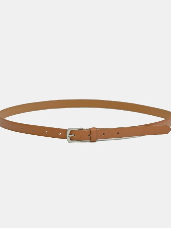 Source Unknown Accessories-Thin Leather Belt, Camel