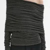 Source Unknown Accessories-Tova Off Shoulder Knit, Dark Grey Melange