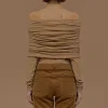 Source Unknown Accessories-Tova Off Shoulder Knit, Nude Brown