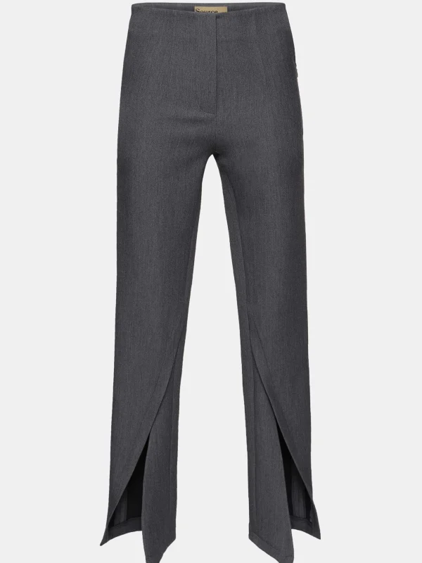 Source Unknown Bottoms-Tyia Bias-Cut Slim Trousers, Dark Charcoal