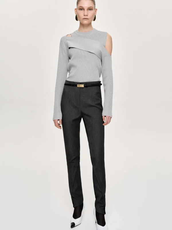 Source Unknown Bottoms-Tyia Bias-Cut Slim Trousers, Dark Charcoal