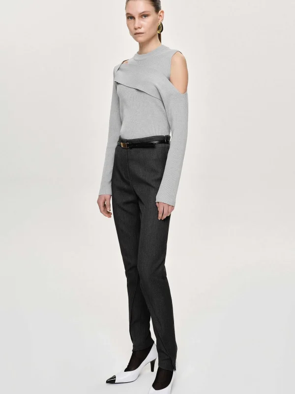 Source Unknown Clothing-Tyia Bias-Cut Slim Trousers, Dark Charcoal