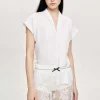 Source Unknown Clothing-V-Neck Crepe Blouse, White