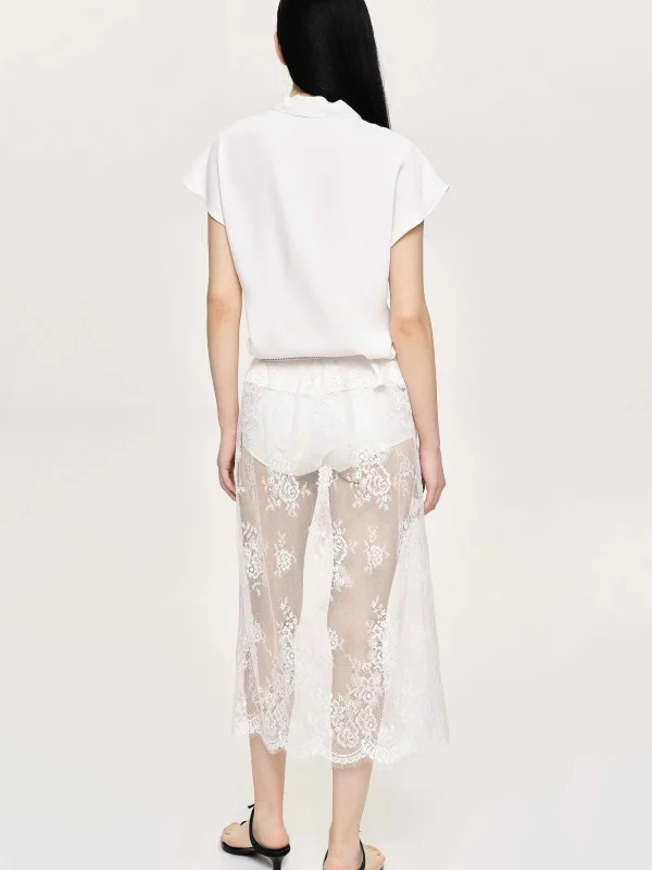 Source Unknown Clothing-V-Neck Crepe Blouse, White