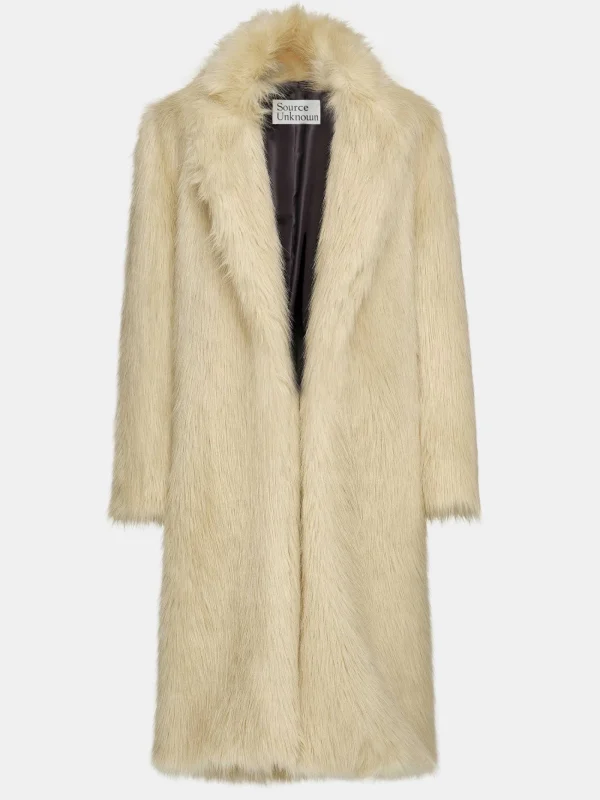 Source Unknown Clothing-Wallis Fur Oversized Grandpa Coat, Tuscan Cream