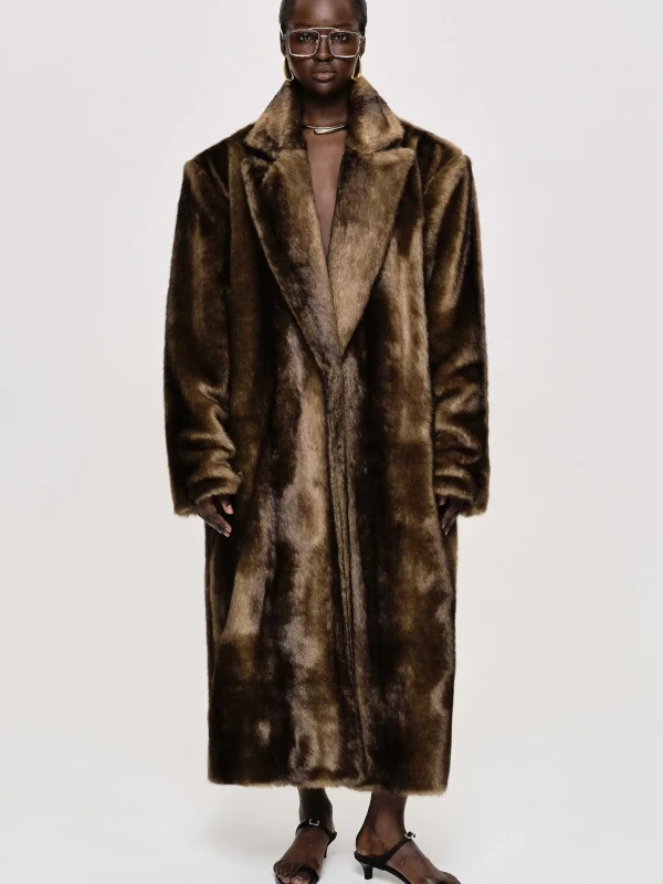 Source Unknown Outerwear-Wallis Fur Oversized Grandpa Coat, Espresso