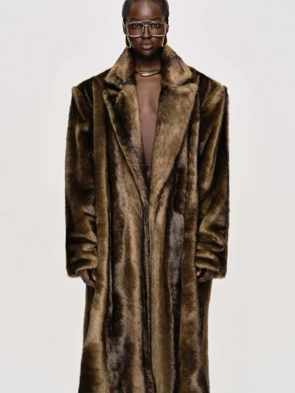 Source Unknown Clothing-Wallis Fur Oversized Grandpa Coat, Espresso