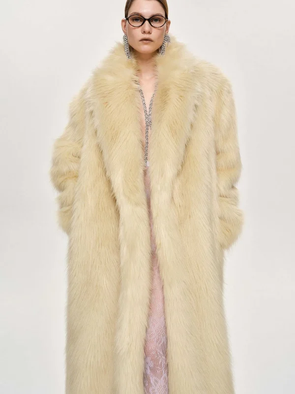 Source Unknown Outerwear-Wallis Fur Oversized Grandpa Coat, Tuscan Cream