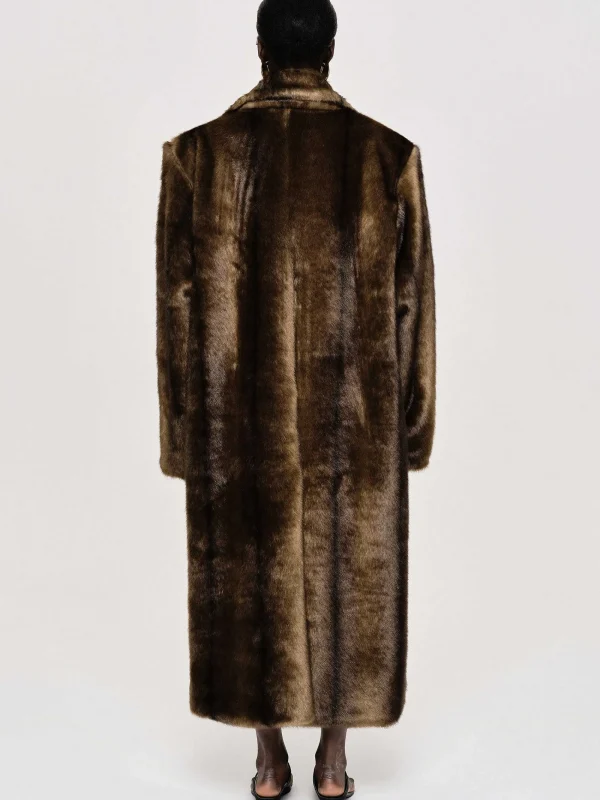 Source Unknown Clothing-Wallis Fur Oversized Grandpa Coat, Espresso