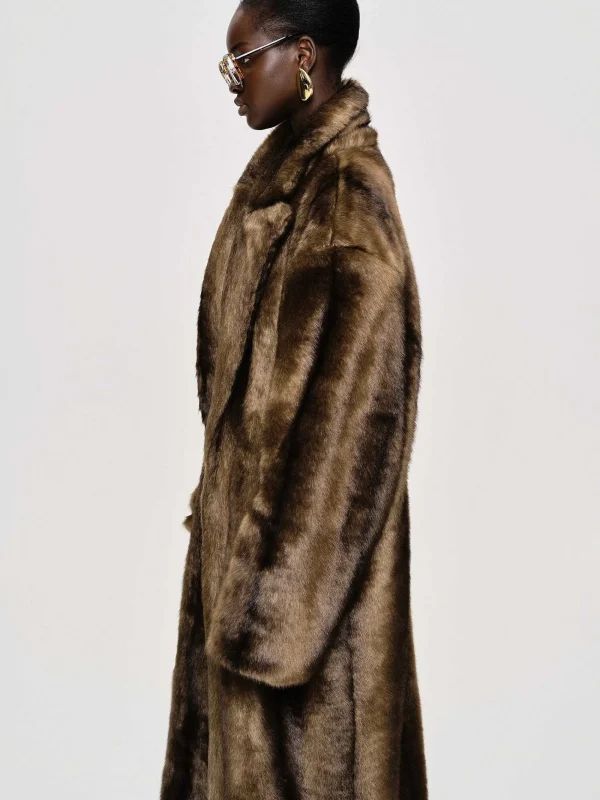 Source Unknown Outerwear-Wallis Fur Oversized Grandpa Coat, Espresso