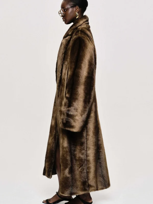 Source Unknown Clothing-Wallis Fur Oversized Grandpa Coat, Espresso