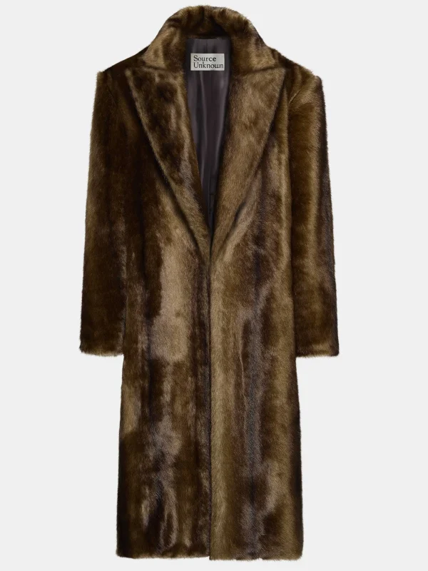 Source Unknown Clothing-Wallis Fur Oversized Grandpa Coat, Espresso