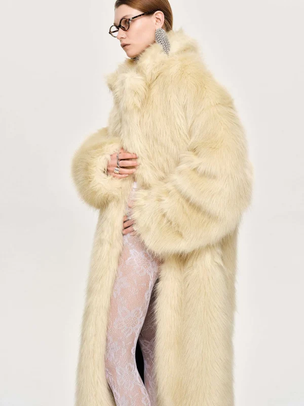 Source Unknown Outerwear-Wallis Fur Oversized Grandpa Coat, Tuscan Cream