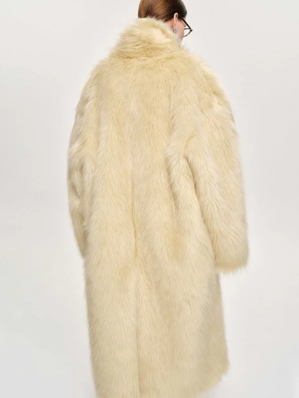 Source Unknown Outerwear-Wallis Fur Oversized Grandpa Coat, Tuscan Cream