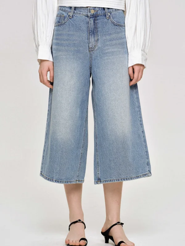 Source Unknown Clothing-Wide Cropped Jeans, Medium Blue