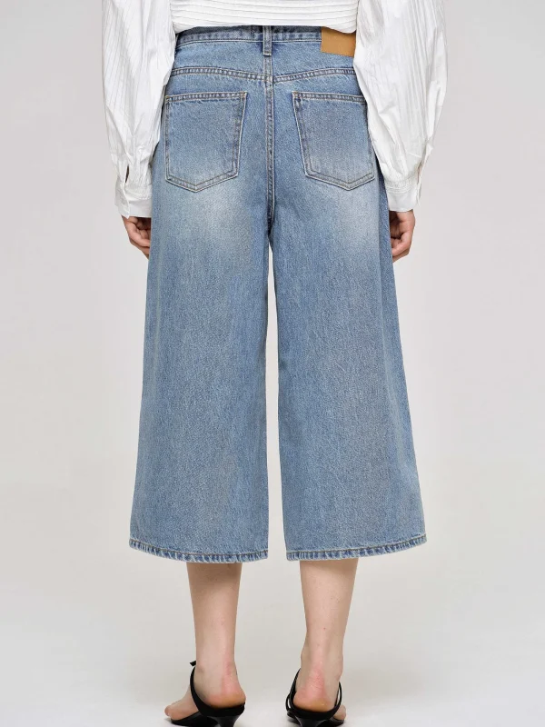 Source Unknown Clothing-Wide Cropped Jeans, Medium Blue