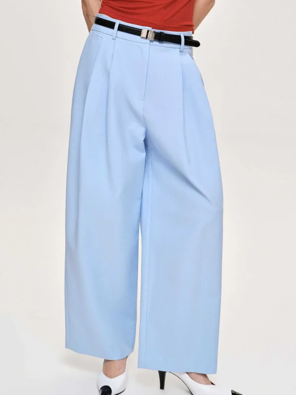 Source Unknown Clothing-Wide-Leg Pintuck Trousers, Ice Blue