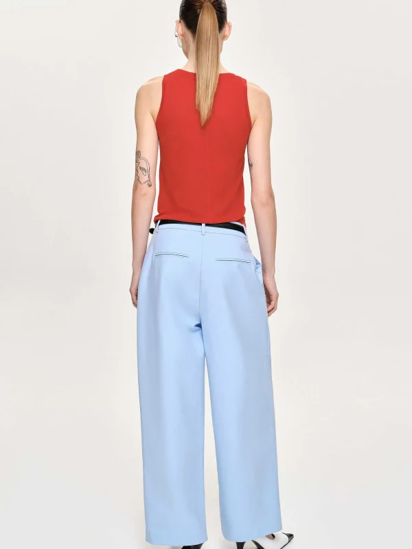 Source Unknown Clothing-Wide-Leg Pintuck Trousers, Ice Blue