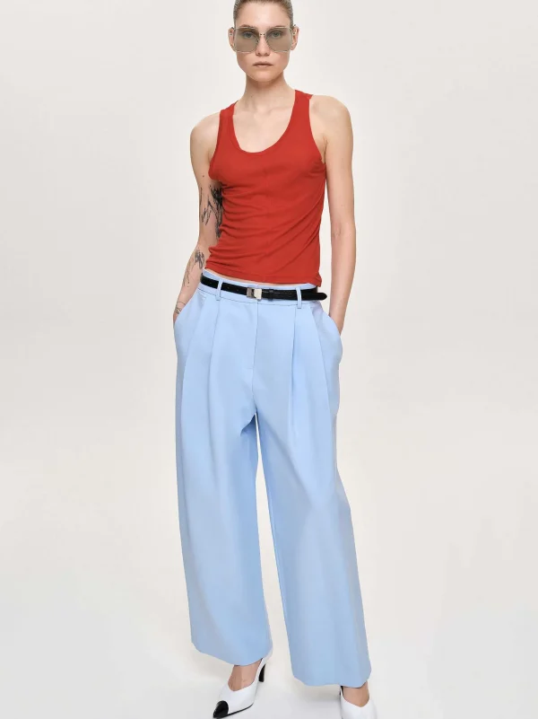 Source Unknown Clothing-Wide-Leg Pintuck Trousers, Ice Blue